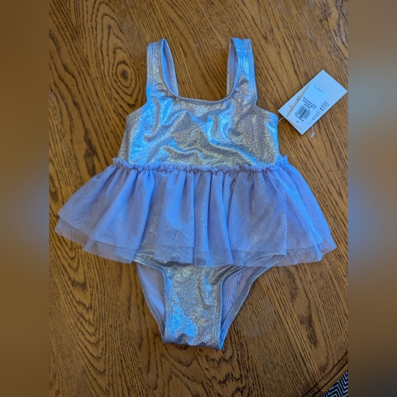 Iridescent Mermaid purple Old Navy Swimsuit with Tulle Skirt size 18-24 mnth NWT - Picture 6 of 8